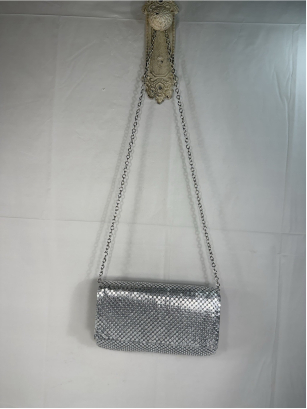 Jessica McClintock Gunne Sax Evening Bag Silver Mesh Clutch Crossbody